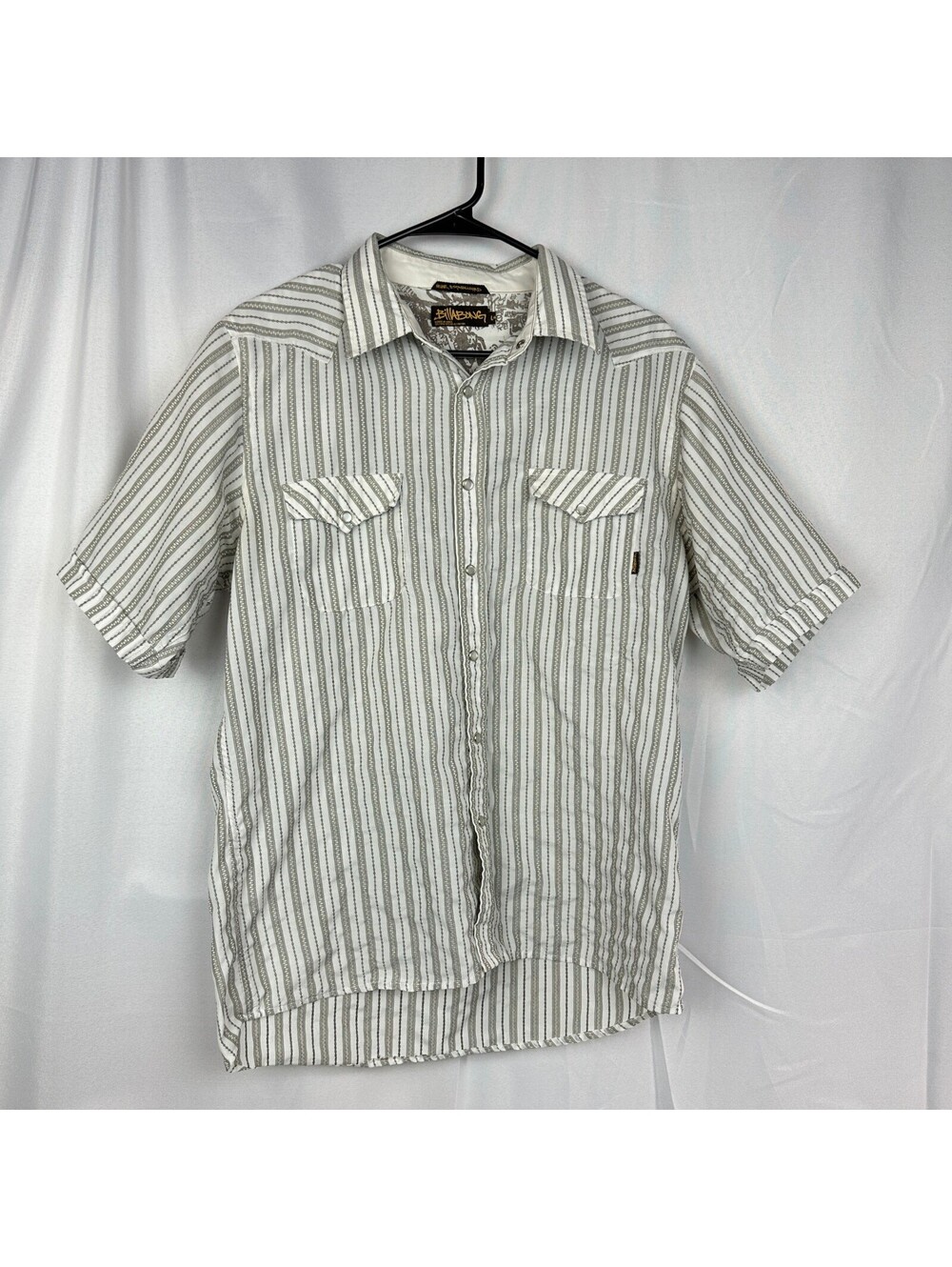 Billabong Mens Shirt L White Striped Western Pearl Snap